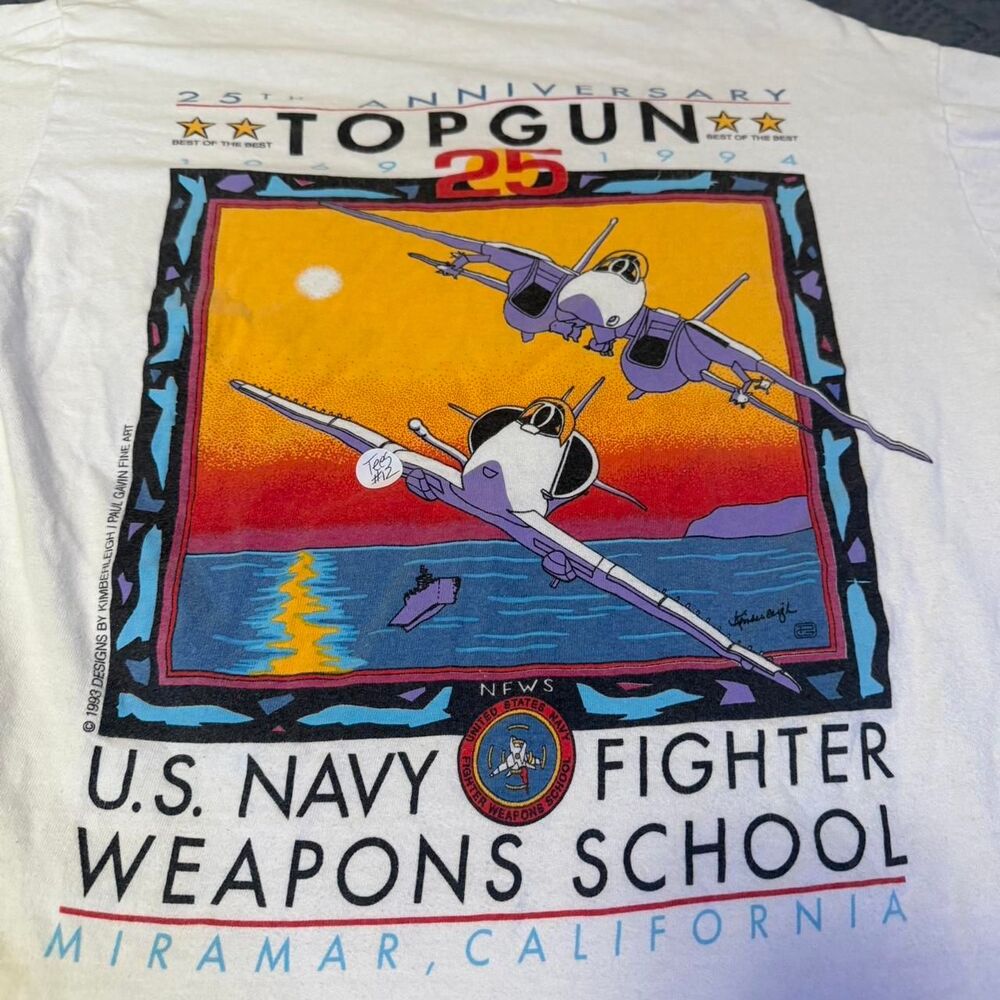 Vintage TOP GUN Shirt Mens M US Navy Jet Fighter Naval Strike Air Warfare 90s